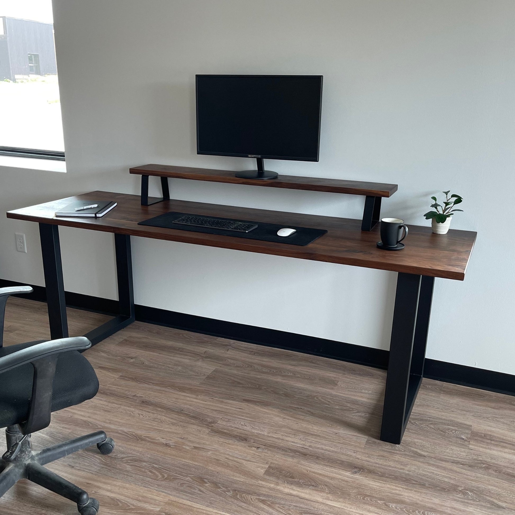 Custom Made Walnut Office Desk, Computer Desk, Desk With Metal