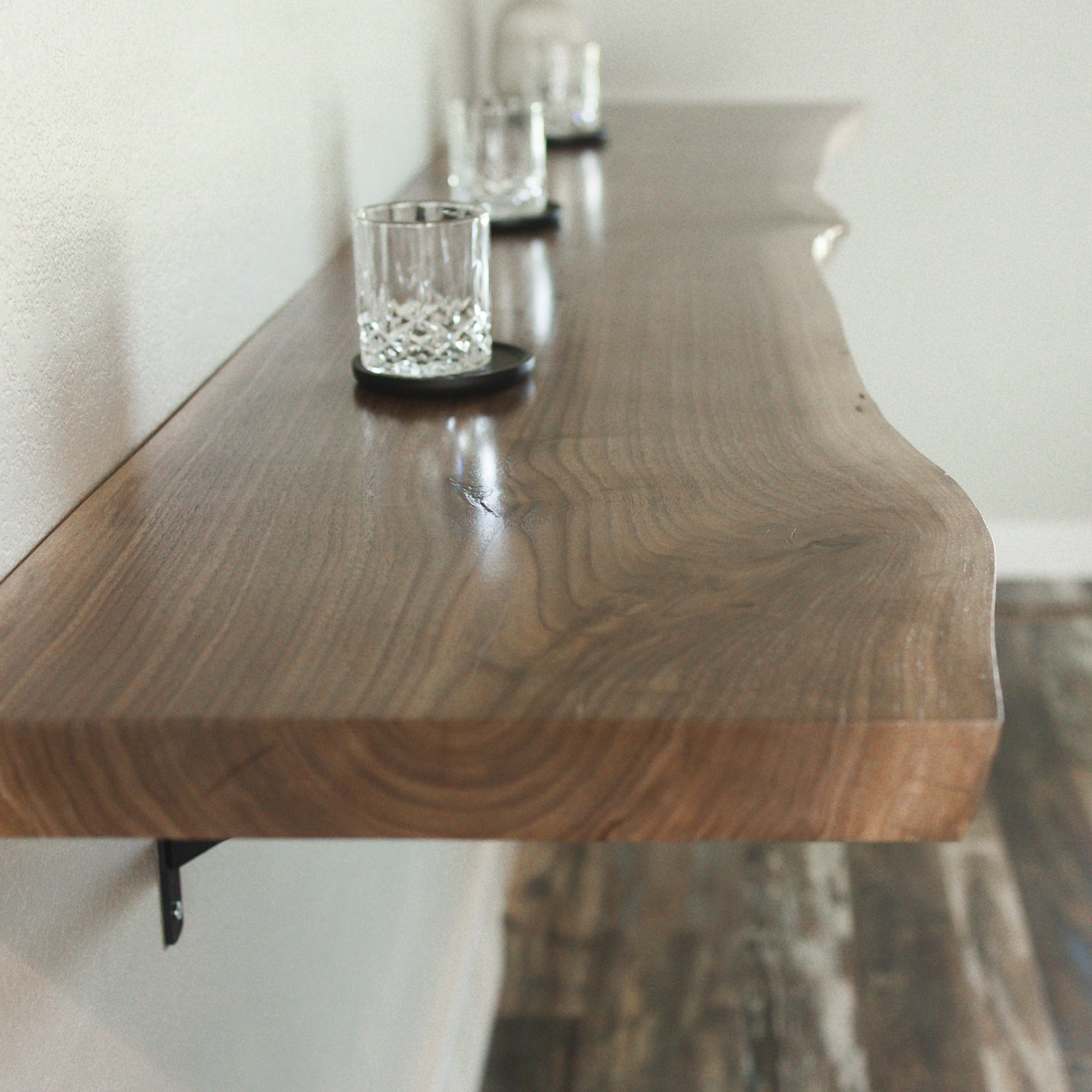 The Live Edge Walnut Floating Bar Table - FargoWoodworks