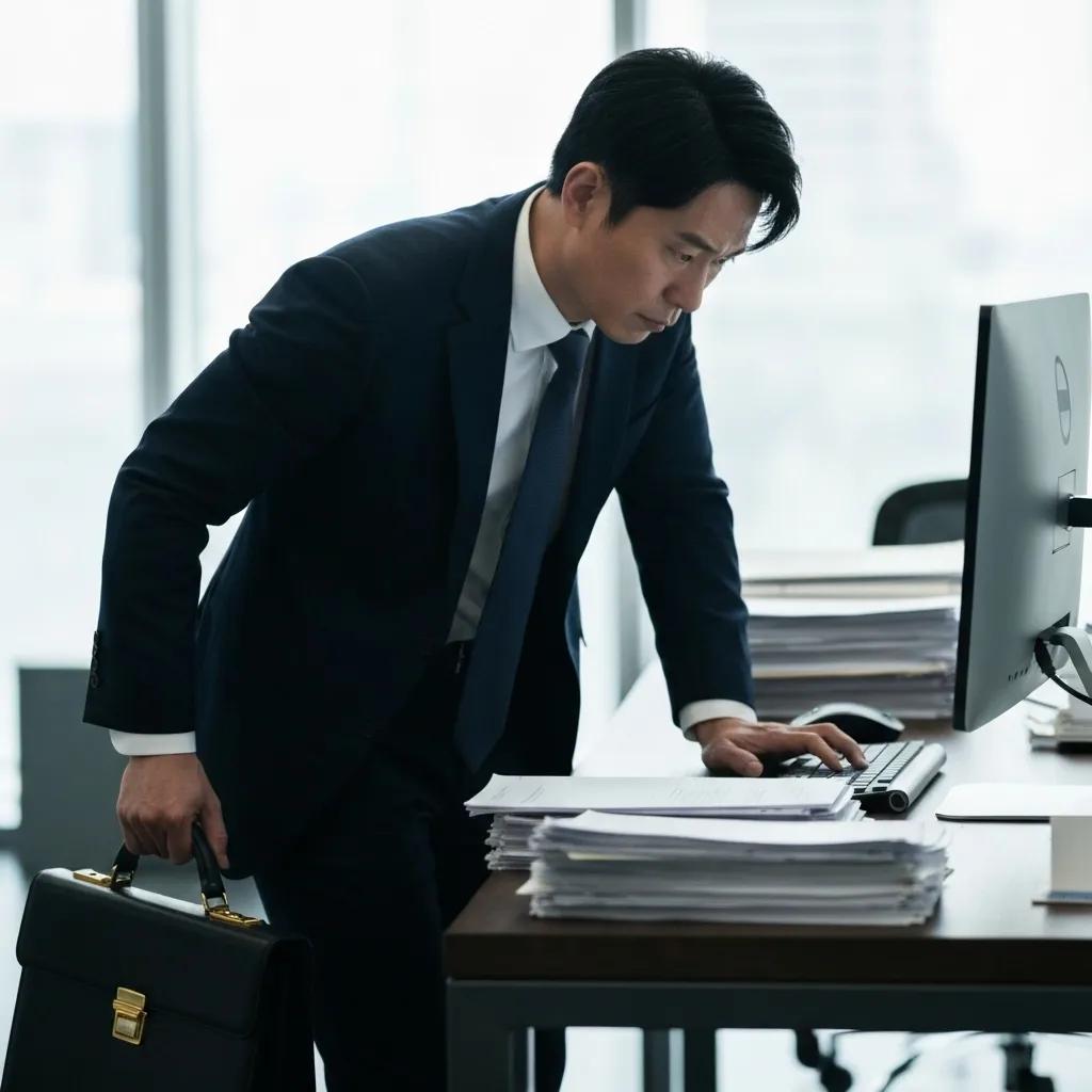 Close-up of ergonomic office chair and desk with adjustable features