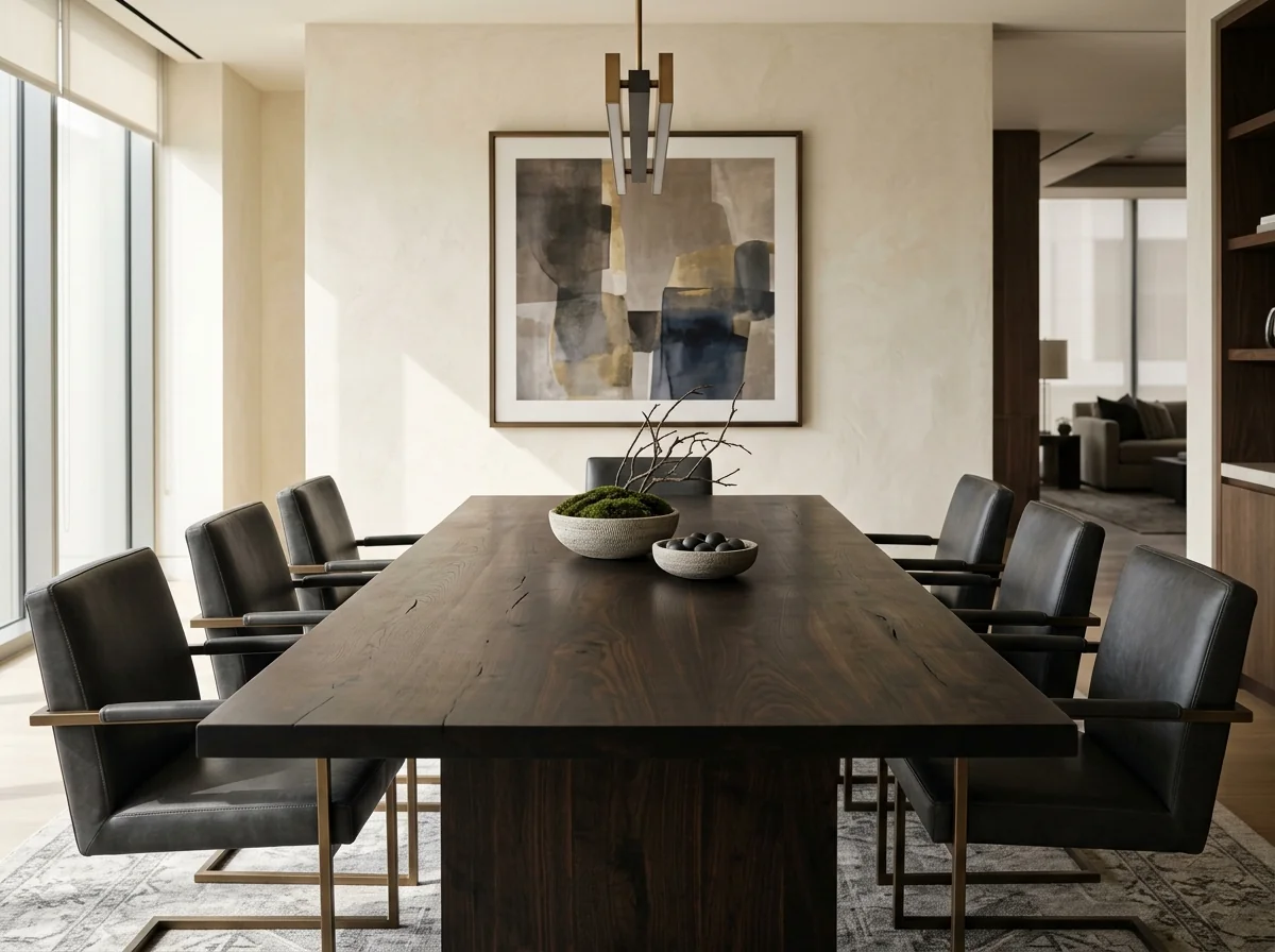 Black Walnut Rubio Black conference table with leather captains' chairs in a modern conference room — Fargo Woodworks