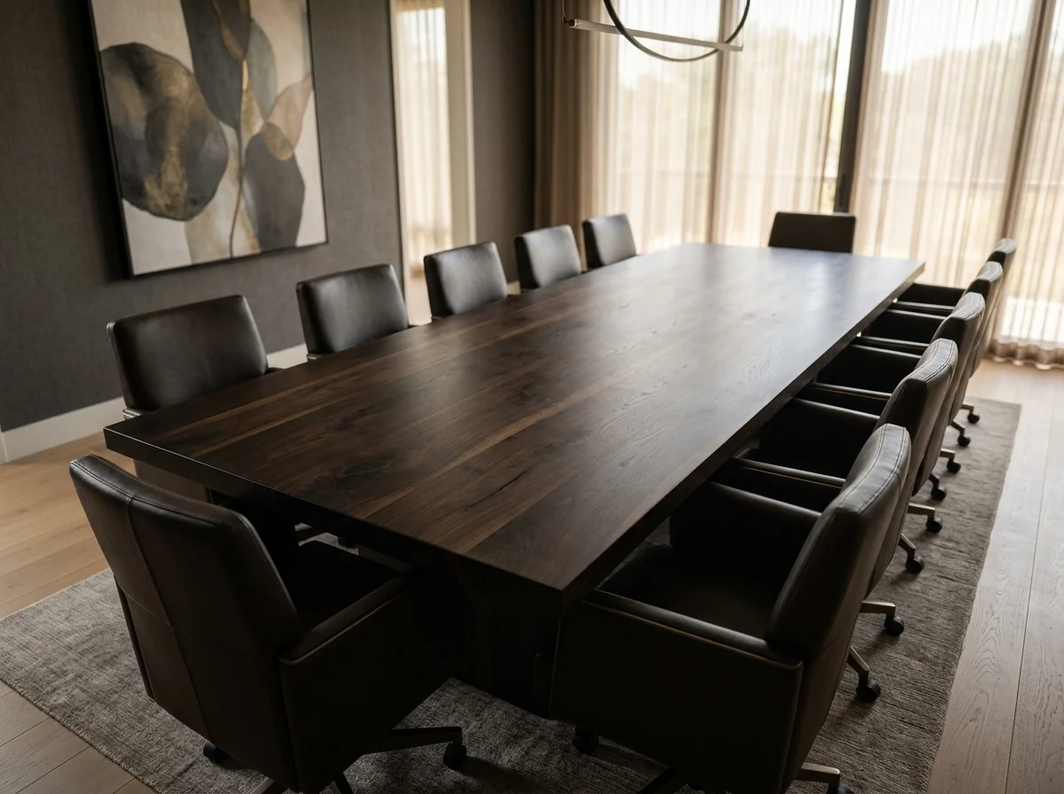 Black Walnut Rubio Black executive conference table for fourteen with leather captains' chairs — Fargo Woodworks