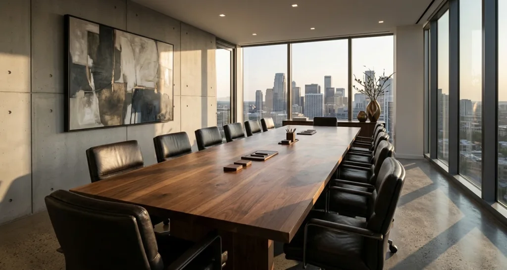 Executive boardroom with Black Walnut conference table — Fargo Woodworks