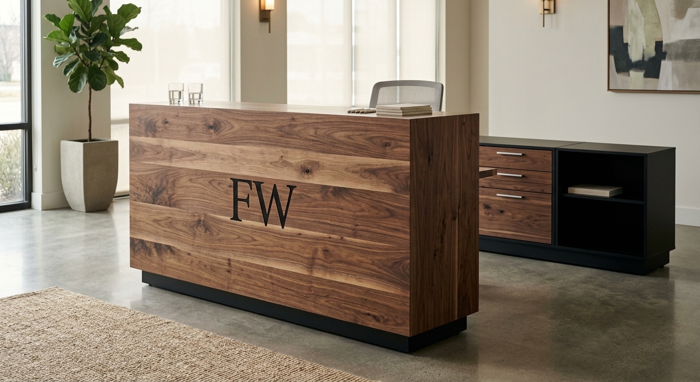 Hartford Collection engraved into a Black Walnut reception desk