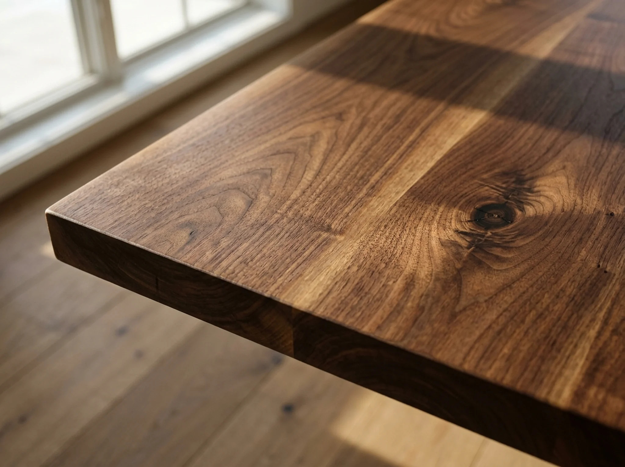 Macro close-up of solid Black Walnut grain with hand-rubbed clear oil finish — Fargo Woodworks