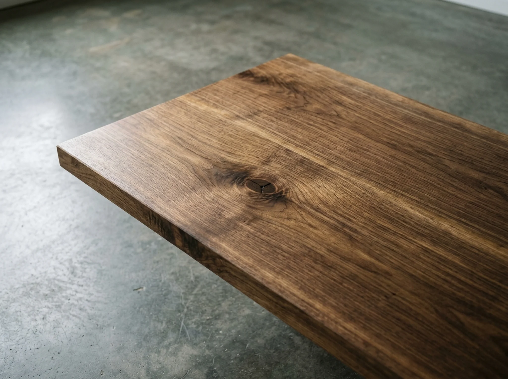 Macro detail of solid Black Walnut slab grain with hand-rubbed clear oil finish — Fargo Woodworks