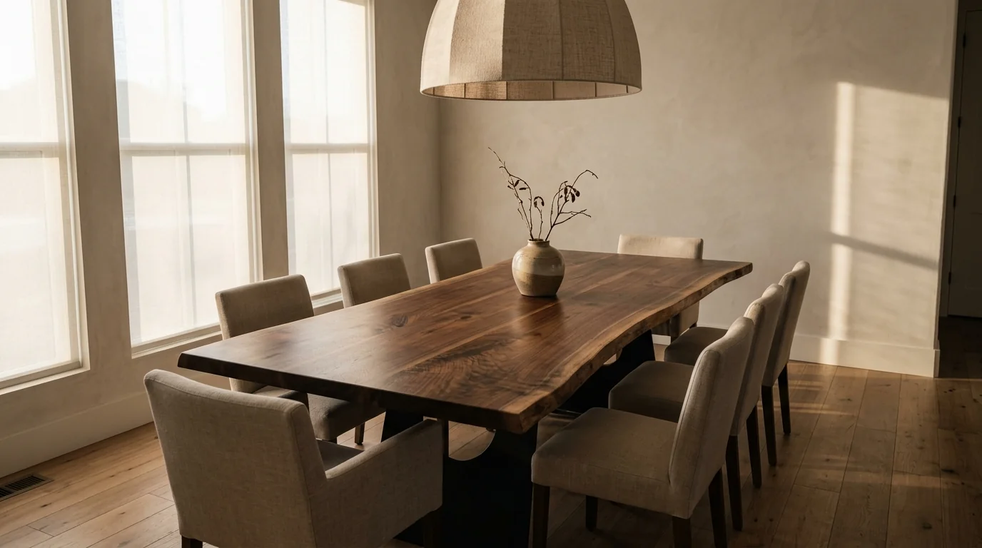 Modern dining room with Black Walnut live-edge dining table — Fargo Woodworks
