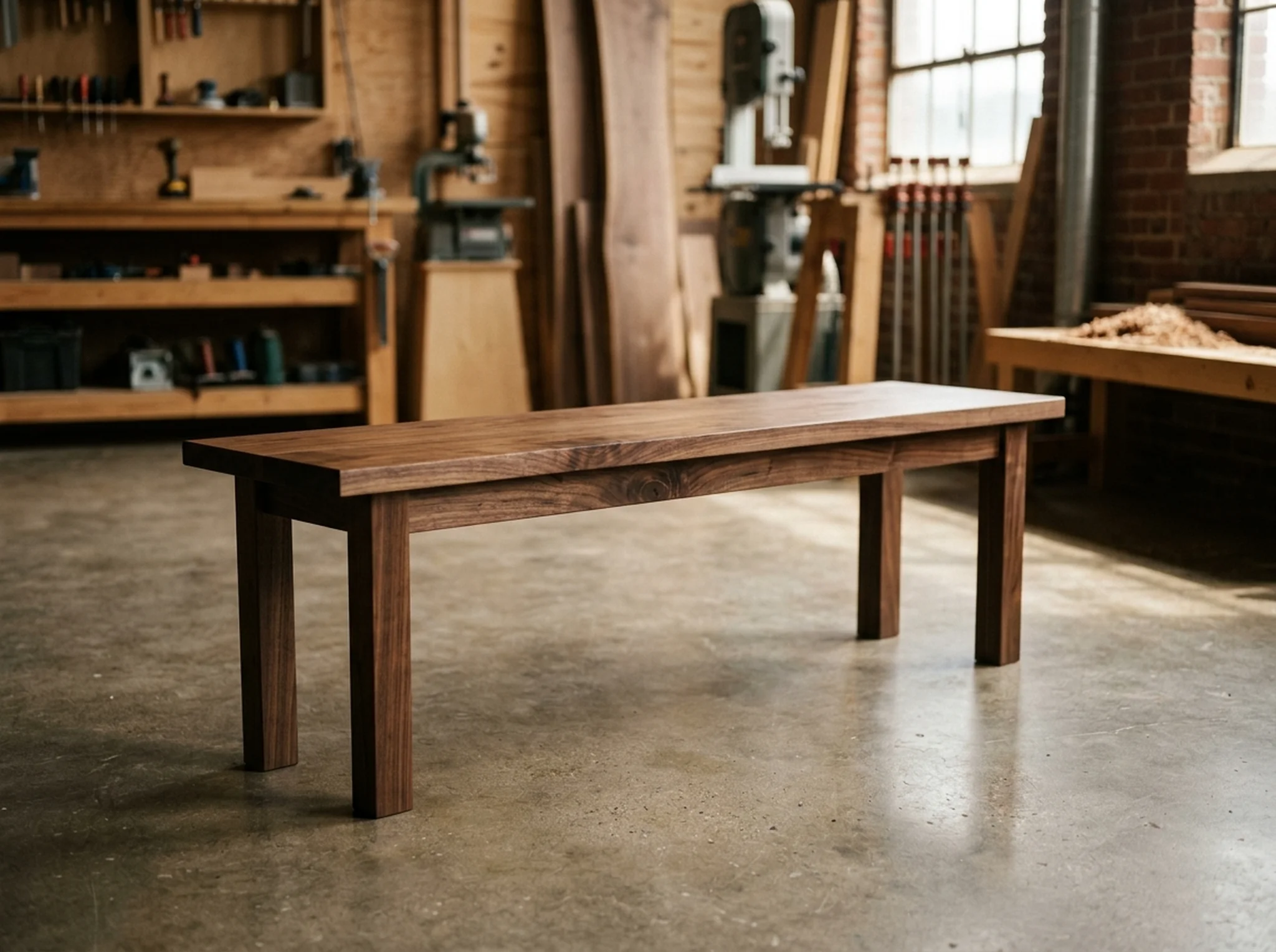 Solid Black Walnut dining bench in a high-end woodshop — Fargo Woodworks