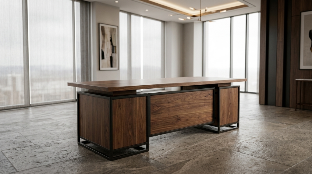Solid walnut Hartford executive desk in a corporate law office — Fargo Woodworks
