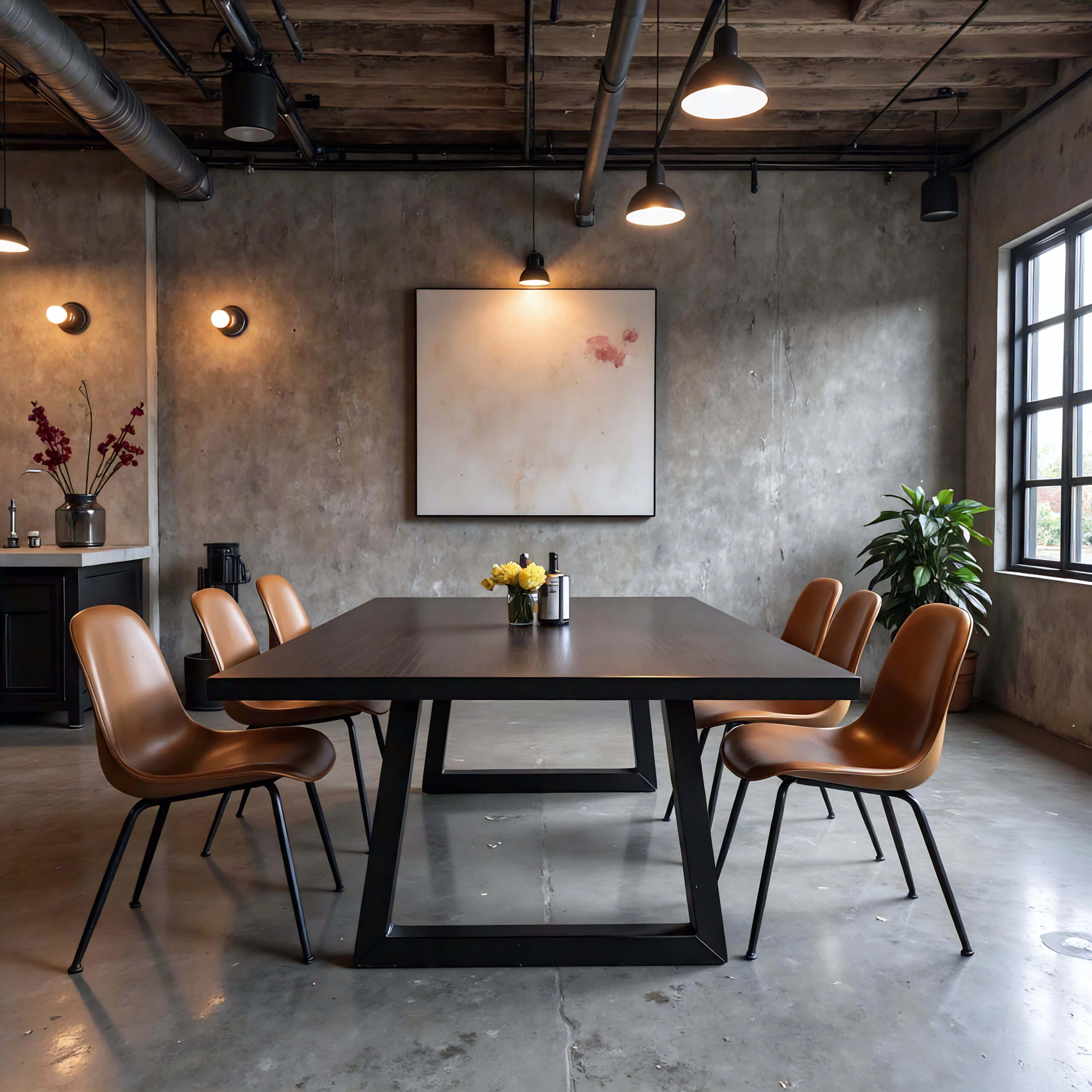 The Westbrook Conference Table in a modern industrial dining room — Fargo Woodworks